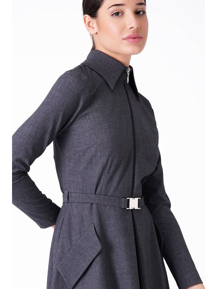 TAVROVSKA - Wholesale Dress - Women's - Gray zipper shirt dress4