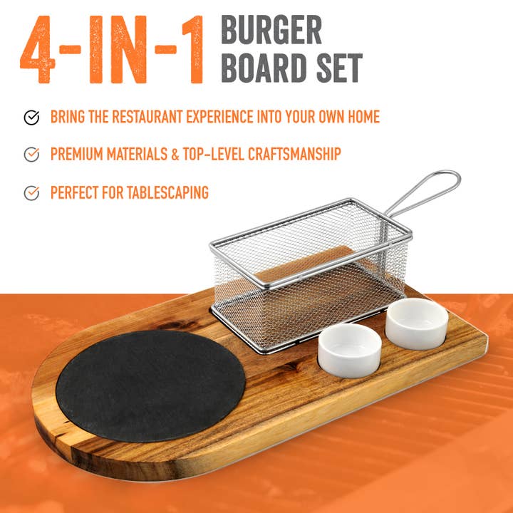 Yukon Glory - Wholesale Serving Tray - Burger and Sandwich Serving Board With Fry Basket and Cups5