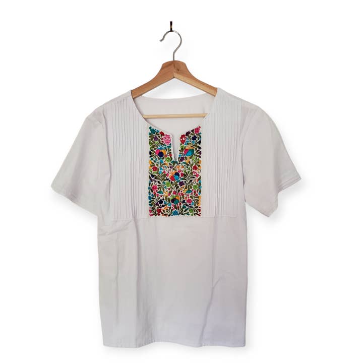 The Little Pueblo - Wholesale Blouse - Women's - Traditional Mexican Embroidered Pleated Shirt Floral Top Blouse Handmade Oaxaca Floral