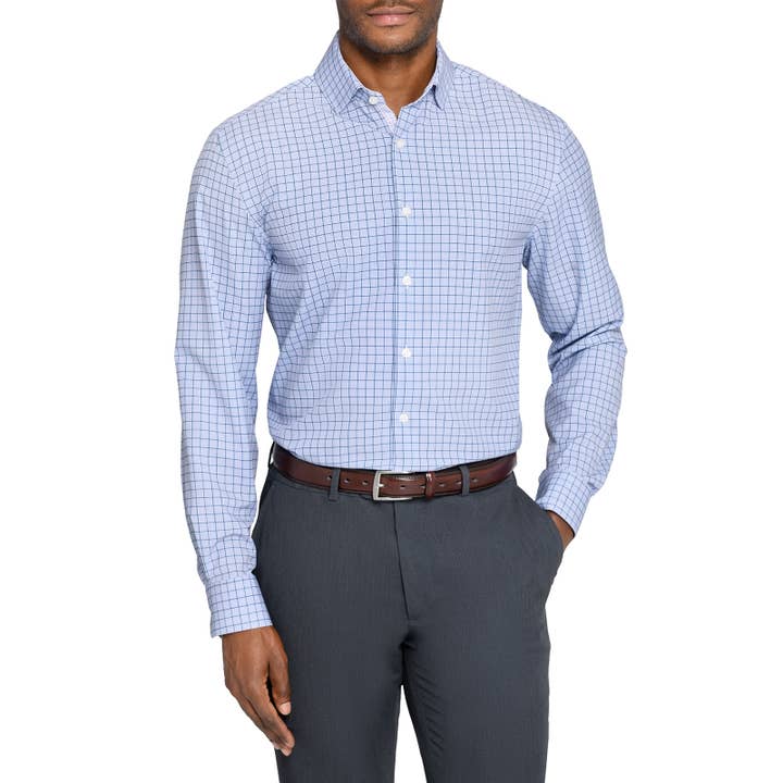 Slim Fit Check 4-Way Stretch Recycled Dress Shirt for wholesale by W.R.K