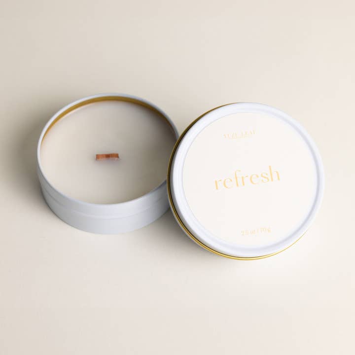 Refresh Mini Candle Tin (Yuzu, White Tea, Bergamot) for wholesale by Yuzu Leaf