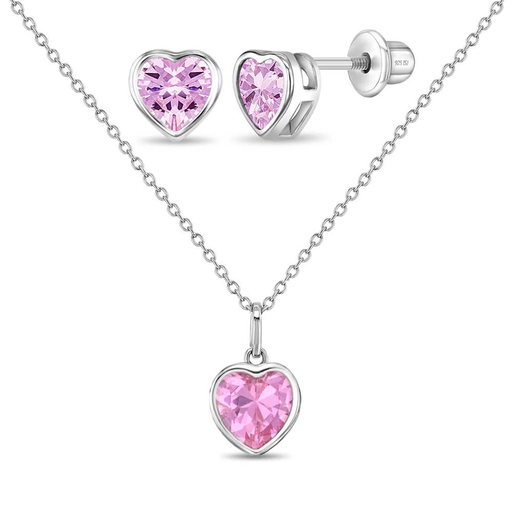 In Season Jewelry – wholesale Jewellery set – Clear CZ Heart Childs Jewelry Set -Sterling Silver4