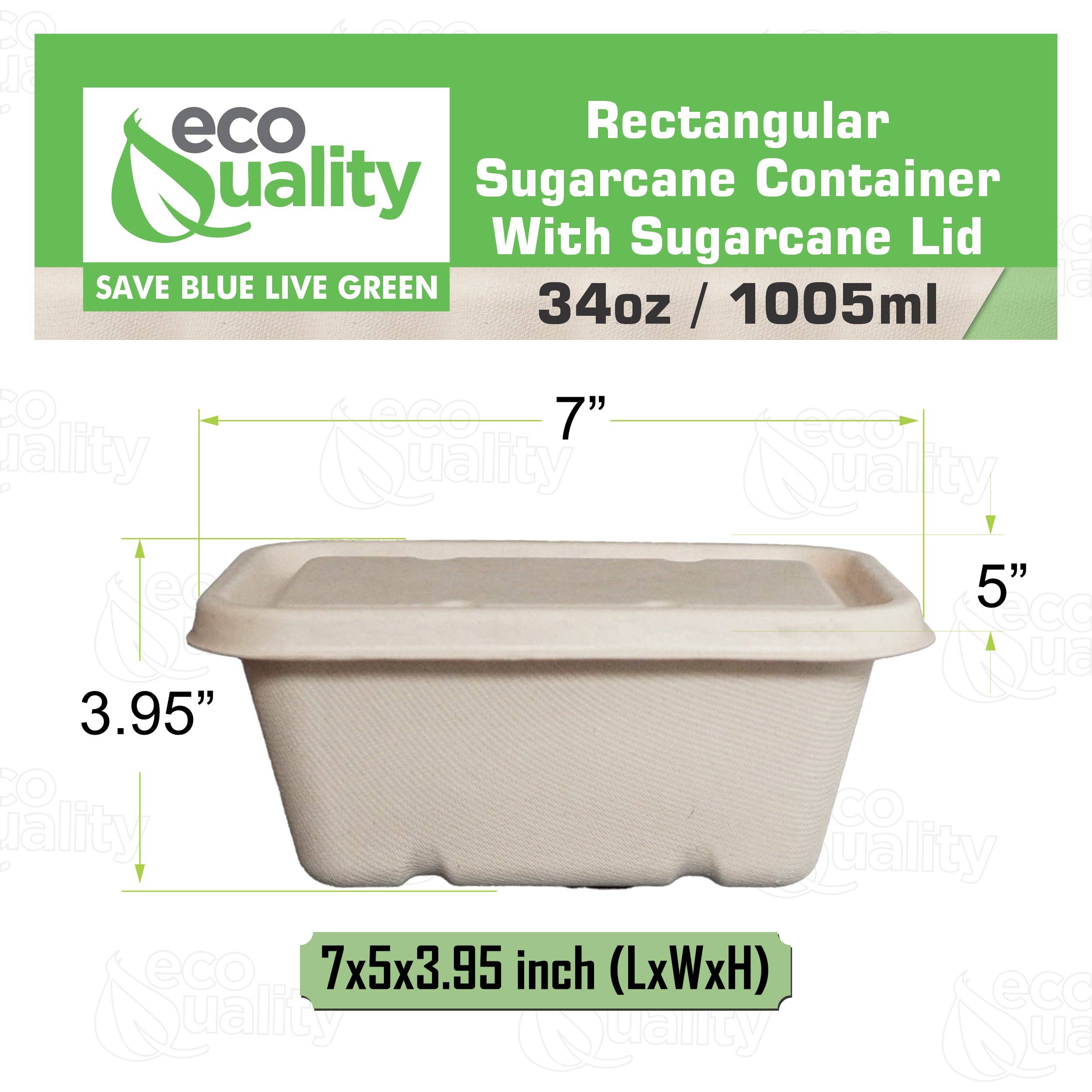 EcoQuality - Wholesale Food storage container - 34oz Sugarcane Fiber Bowl with Sugarcane Lid Compostable Disposable Oblong Food Prep Storage6