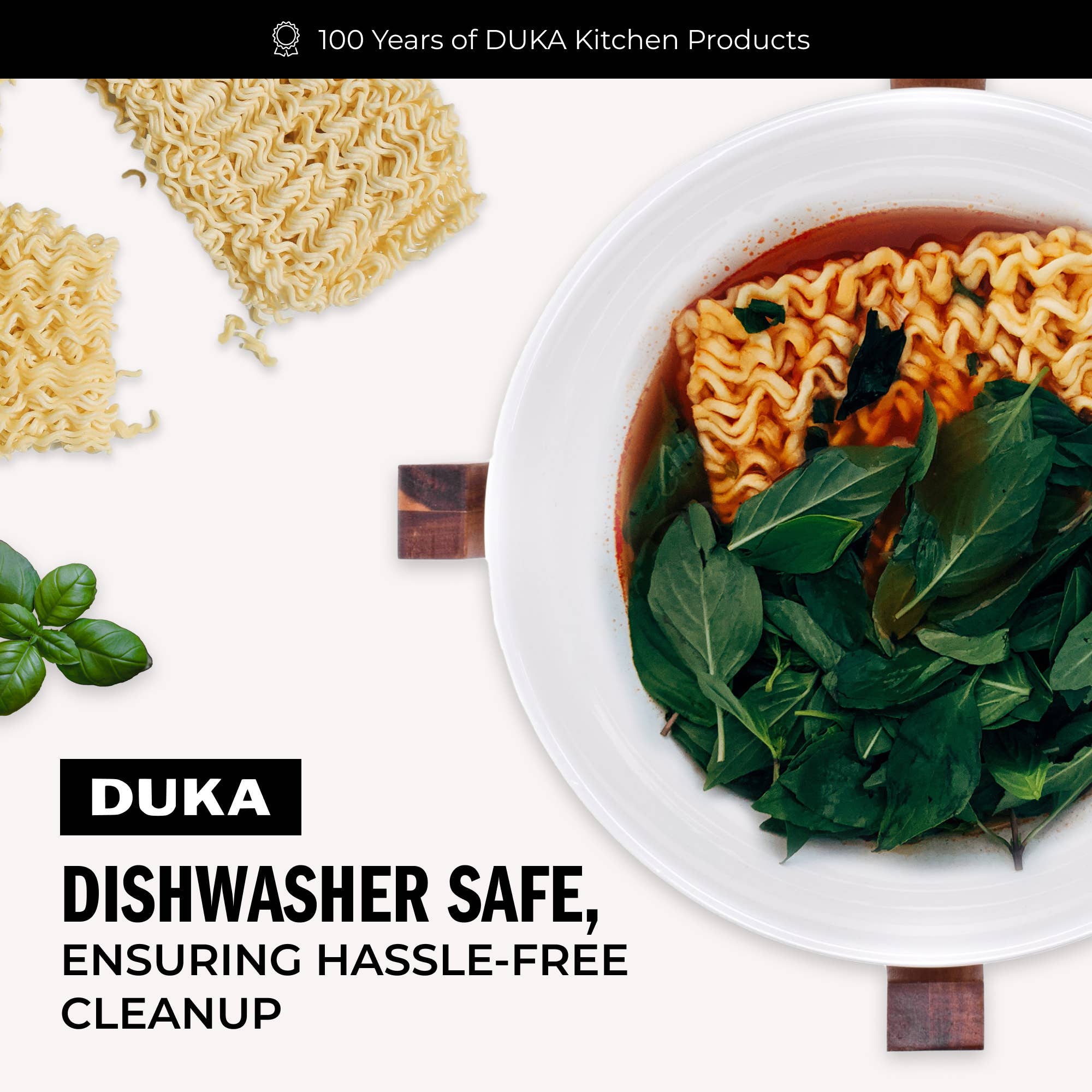 DUKA - Wholesale Serve Bowl - 101 oz White Porcelain Salad Bowl with Wood Base7