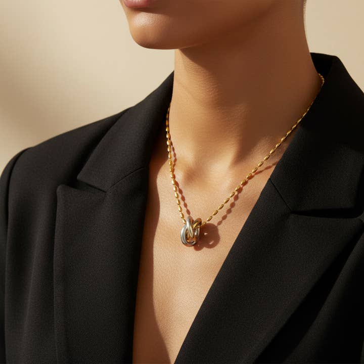 Knot Pendant Necklace 18k Gold Waterproof Mixed Metal Silver for wholesale by Gold Lunar