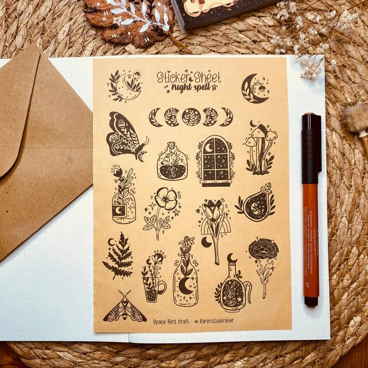 Split Moon Studios - Wholesale Sticker - KRAFT Night Spell Sticker Sheet - Bullet Journal1