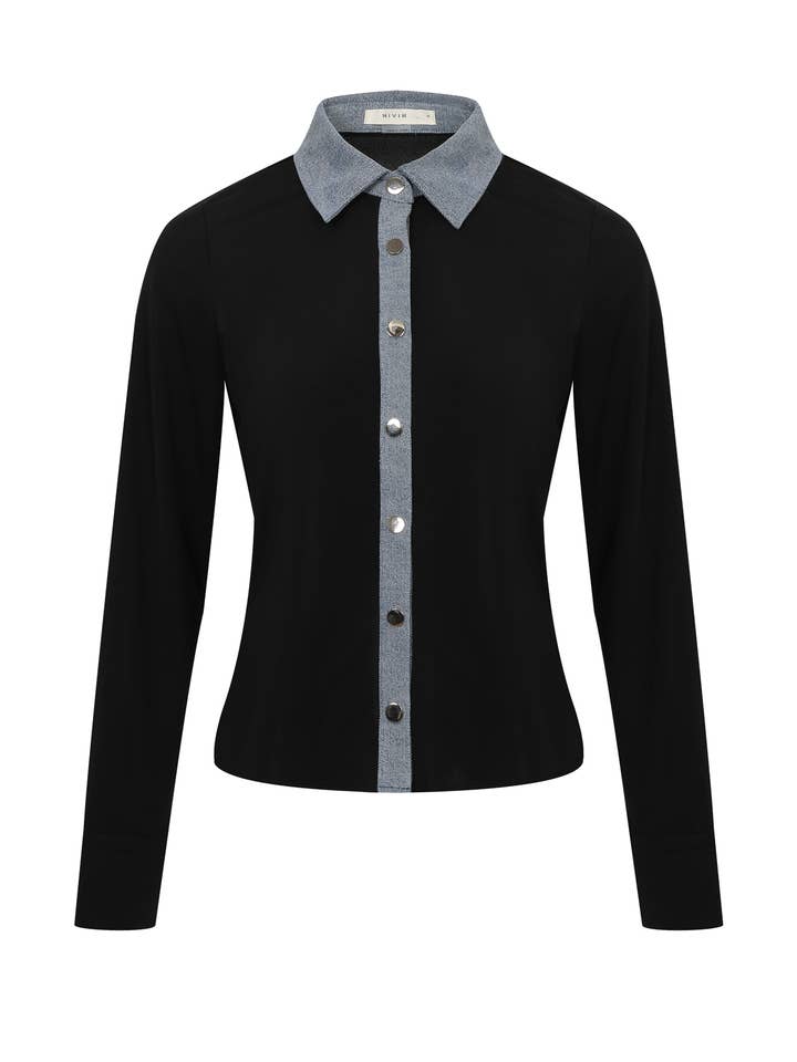 Two Becomes One Contrast Denim Shirt & Pants Set for wholesale by RIVIR