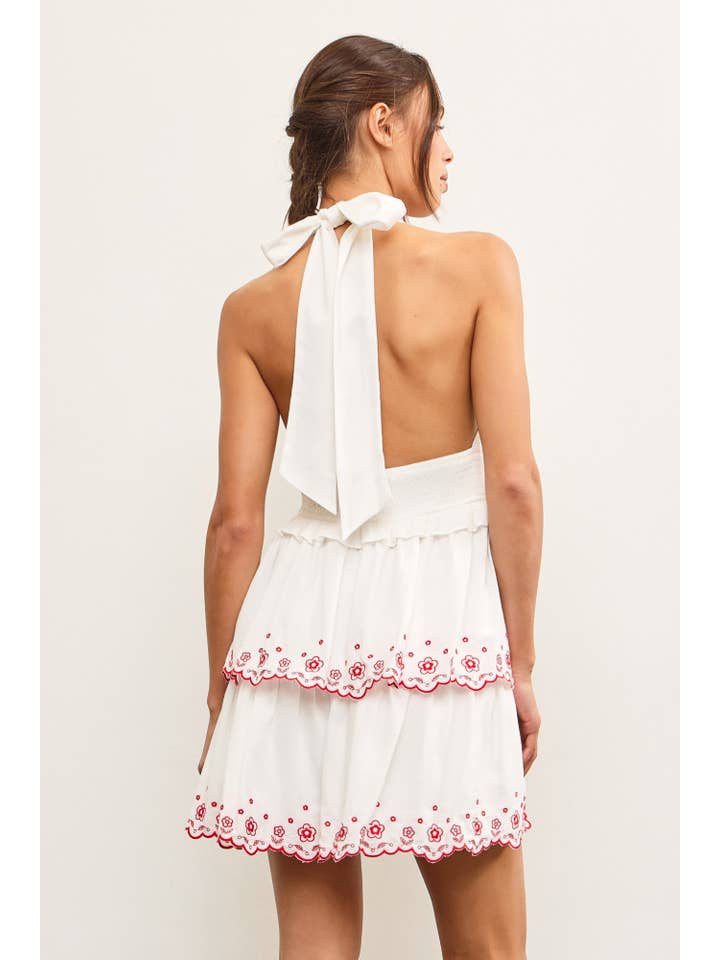 Mustard Seed - Wholesale Dress - Women's - HALTER NECK SMOCKED WAIST EMBROIDERED TIERED DRESS3