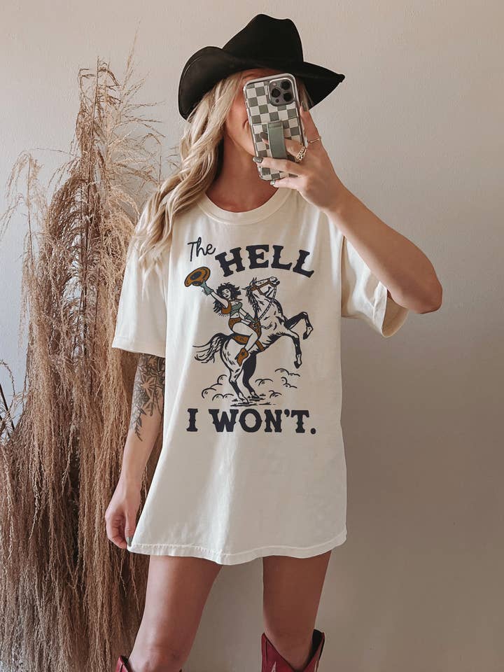 Alley & Rae - Wholesale T-Shirt (Graphic) - Women's - The Hell I Won't Heavyweight Western Cowgirl Tee4