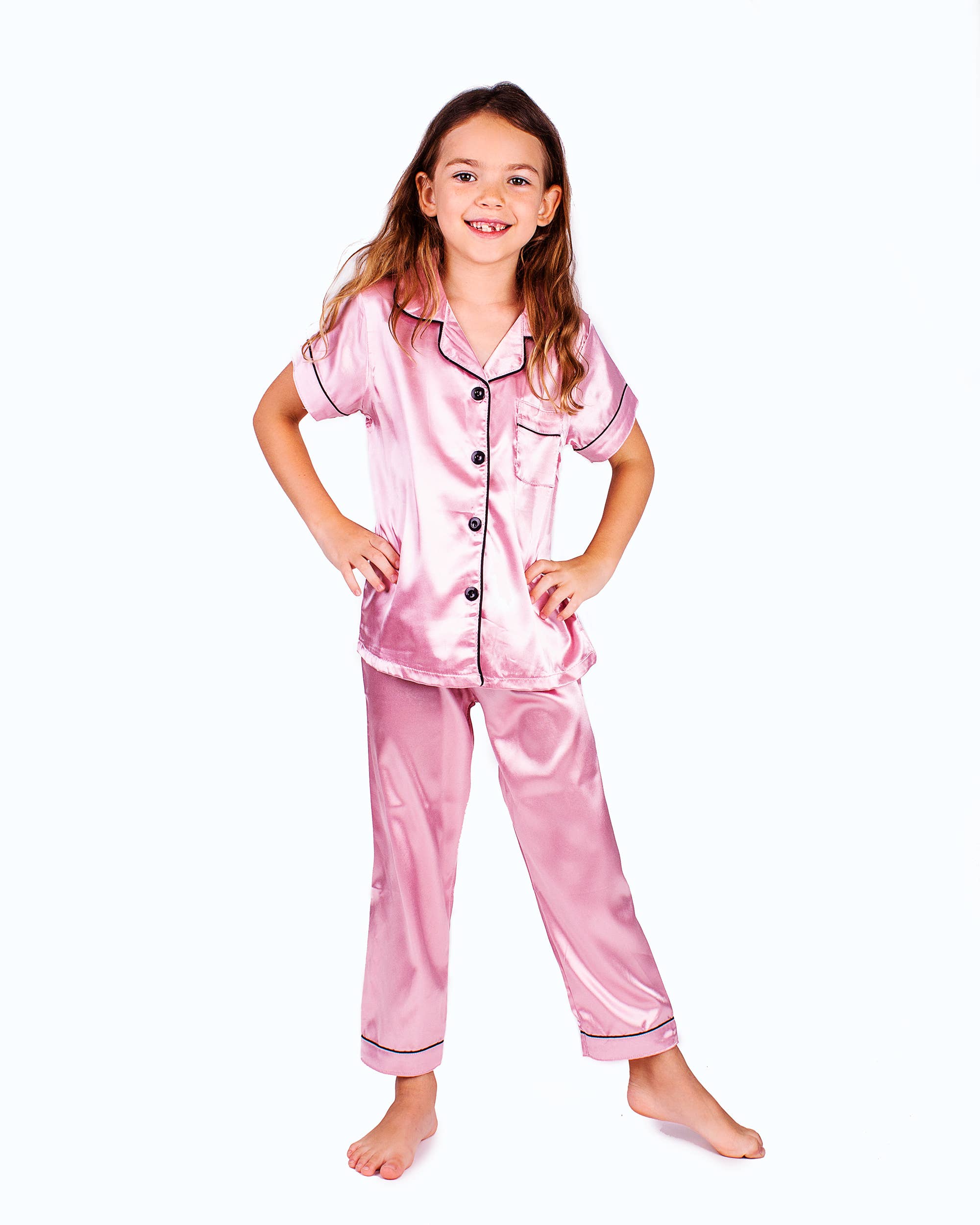 Sisters G Kids - Wholesale Sleepwear Set - Kids - Kids Satin Pajamas Short Sleeves + Pants 35