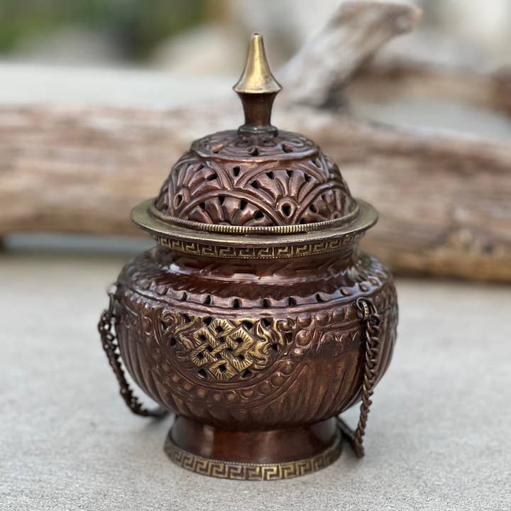 Lungta Imports - Wholesale Incense Holder - Tibetan Hanging incense burner, Cone Charcoal Incense Resin
