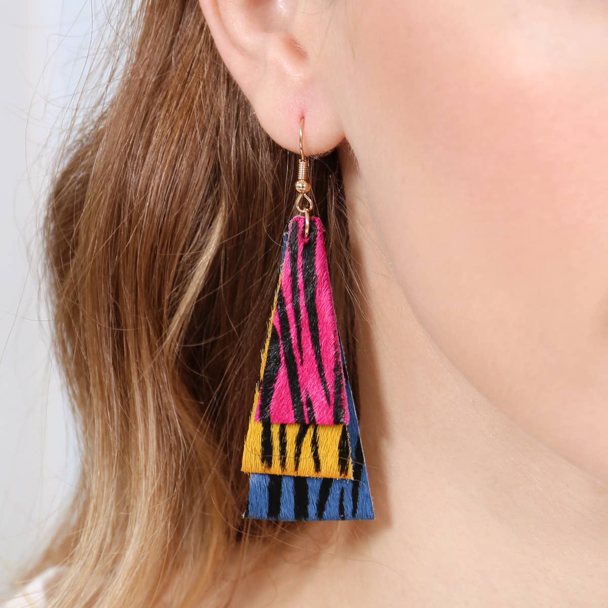 MYS Wholesale Inc - Wholesale Dangle Earrings - Animal Print Layered Leather Trapezoid Hook Earrings2