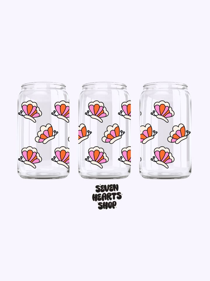 Retro Butterfly Flower 16oz Glass Cup for wholesale by Seven hearts shop