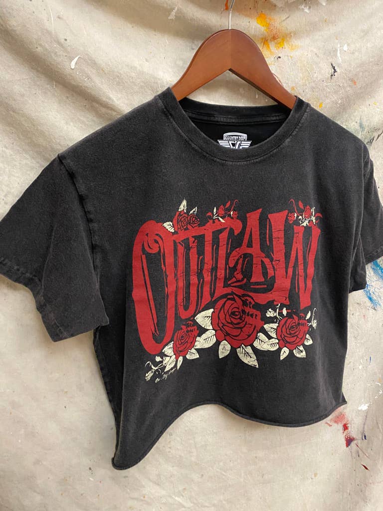 Country Deep Apparel - Wholesale Screen Printed T-Shirt - Women's - Outlaw Relaxed Cropped Acid wash T-shirt   5