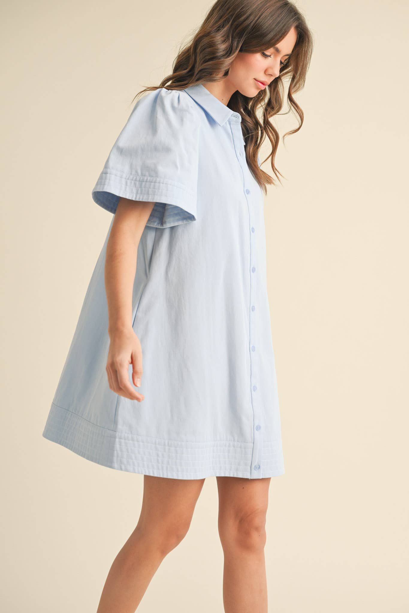 &MERCI - Wholesale Dress - Women's - SHORT SLEEVE BUTTON DOWN MINI DRESS MDR357220