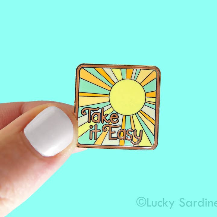Lucky Sardine - Wholesale Lapel Pin/Button - Take It Easy Sunshine, Retro 70s & 80s, Vintage Enamel Pin