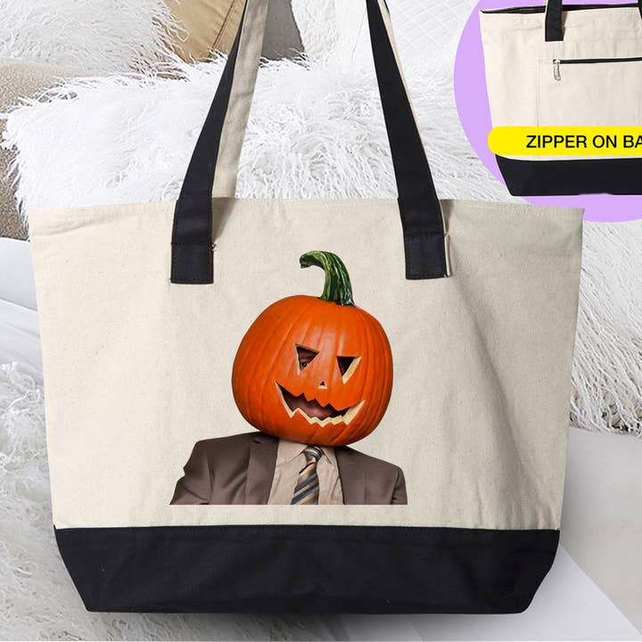 Bolso Dwight Pumpkin Head para oficina con cierre de lona para Halloween para venta al por mayor de House Of Rodan
