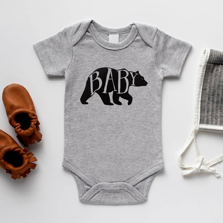 Gray Baby Bear Baby Bodysuit for wholesale by Gladfolk