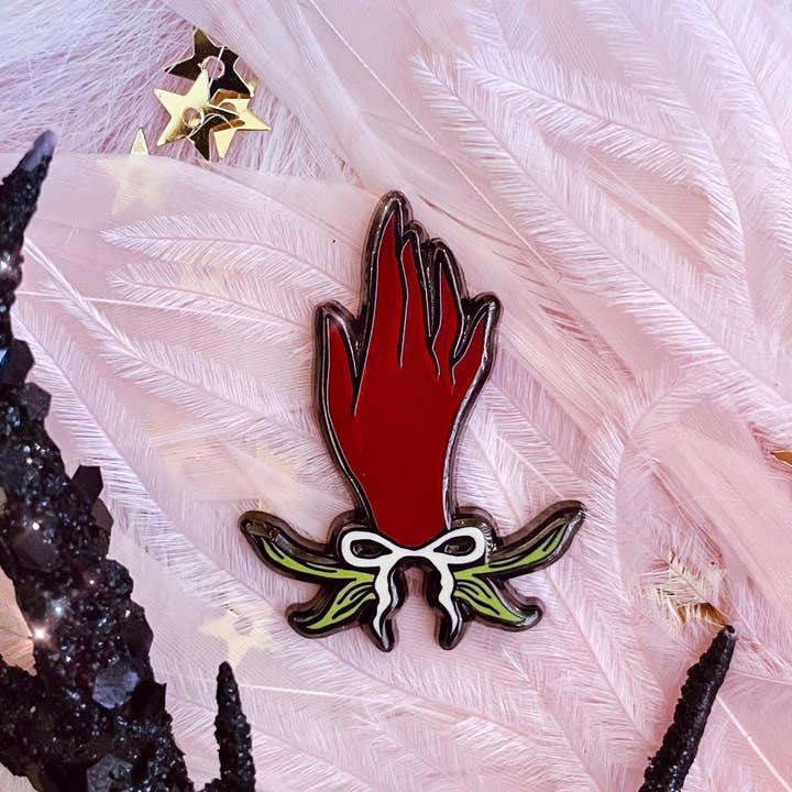 Red Right Hand Enamel Pin for wholesale by Lilly Baik