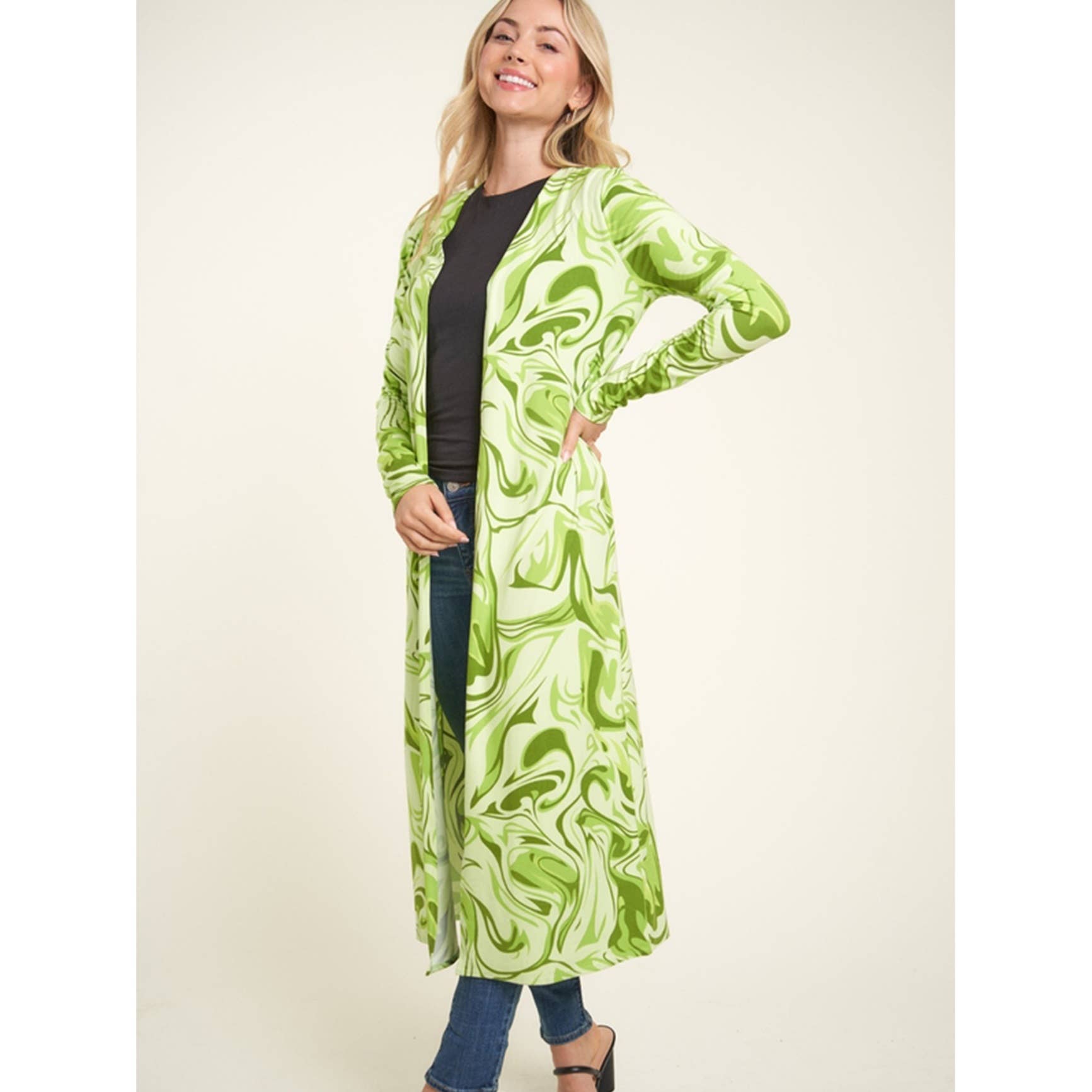 Timeless - Wholesale Cardigan - Women's - Knee Length Printed Long Sleeve Cardigan6