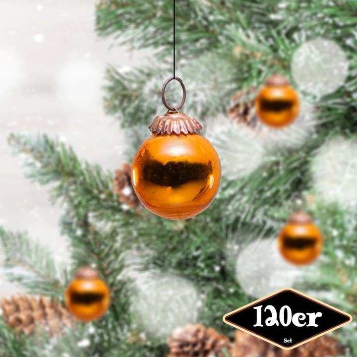 Set di palline per albero di Natale, rotonde, piccole, set di 120 | vetro, arancione | per la vendita all'ingrosso da parte di Antikas