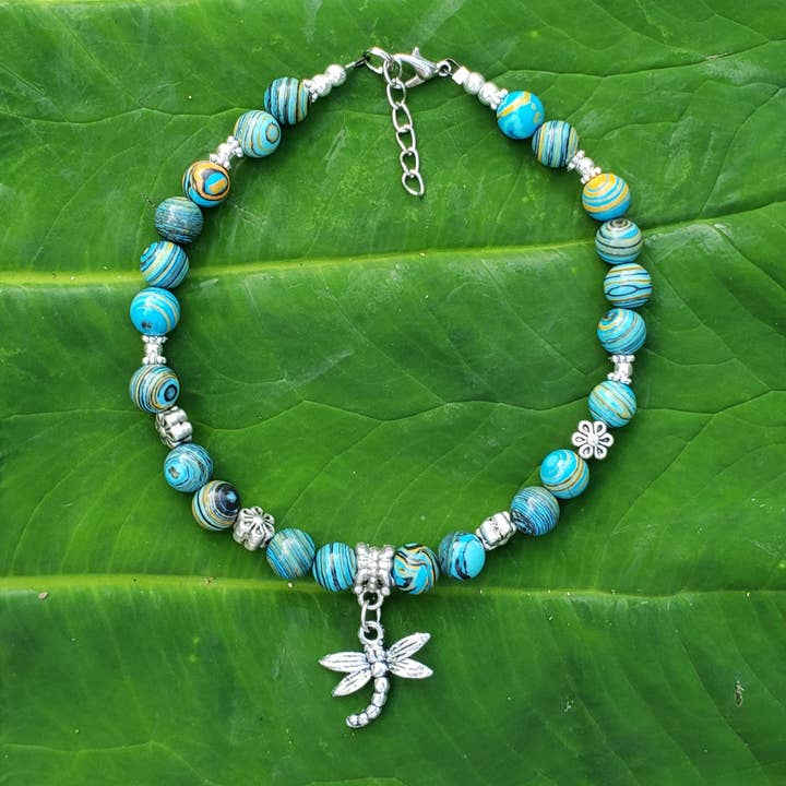 BESHEEK JEWELRY - Venta al por mayor Pulsera tobillera - Joyería de tobillo con libélula de calsilica azul y negra BESHEEK