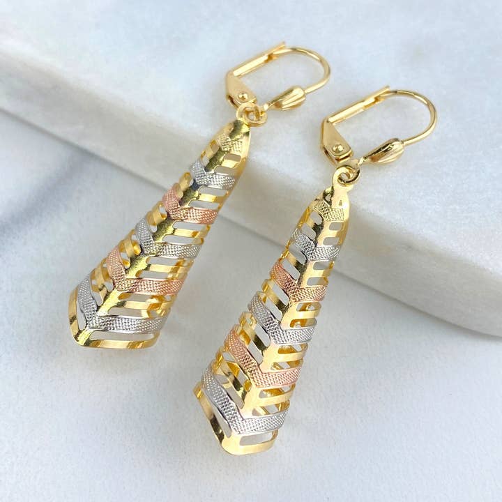 18k Gold Filled Three Tone Dangle Earrings for wholesale by Luxus Accessories