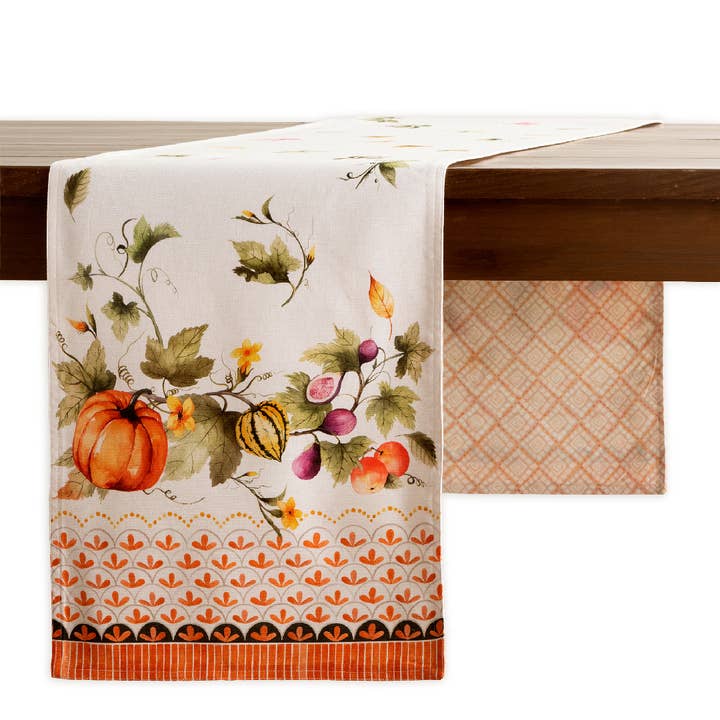 Table Runner -Double Layer-Fall-Pumpkin Garden -Cloudy Cream for wholesale by Maison d'Hermine - Design in Every Thread