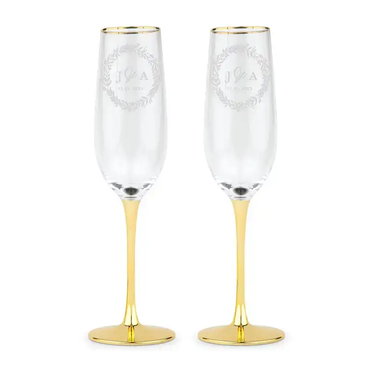 Weddingstar Inc. – wholesale Champagne flute – Gold Accented Champagne Flutes - Love Wreath0