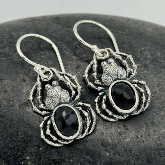 Sterling Silver Spider Earrings & Pendant, Gemstone Body! for wholesale by Goddess Design Studio