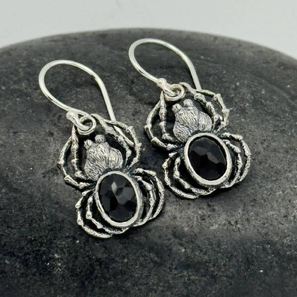 Sterling Silver Spider Earrings & Pendant, Gemstone Body! for wholesale by Goddess Design Studio