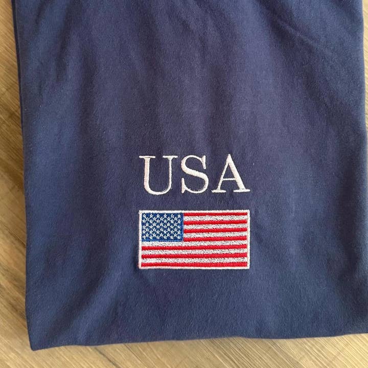 American Flag Embroidery Patriotic USA Independence Tee for wholesale by ART OF DOTS