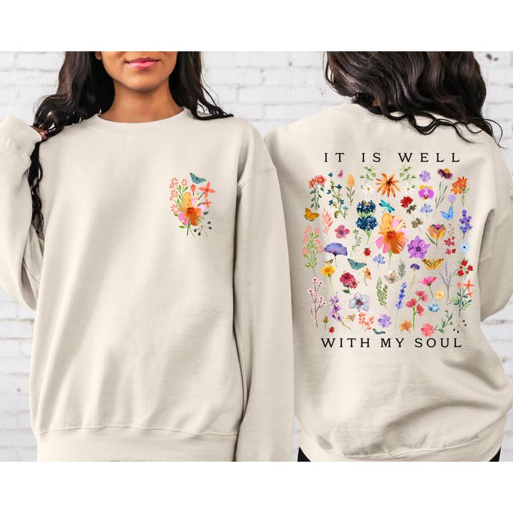 It Is Well With My Soul sweatshirt, damestrui met bloemen voor wholesale door NVC Ecommerce LLC