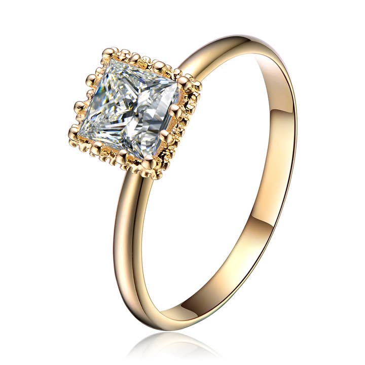 Sterling zilveren zirkonia vergulde doorzichtige ring voor wholesale door Genevive