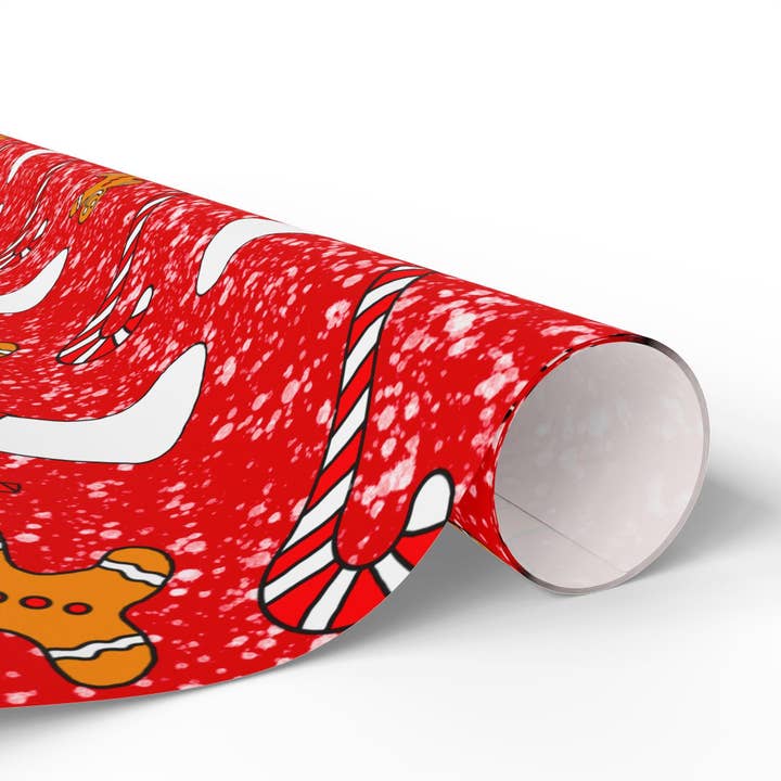 Gingerbread candy cane hand drawn Christmas Wrapping Papers for wholesale by Tomes and Troves, LLC