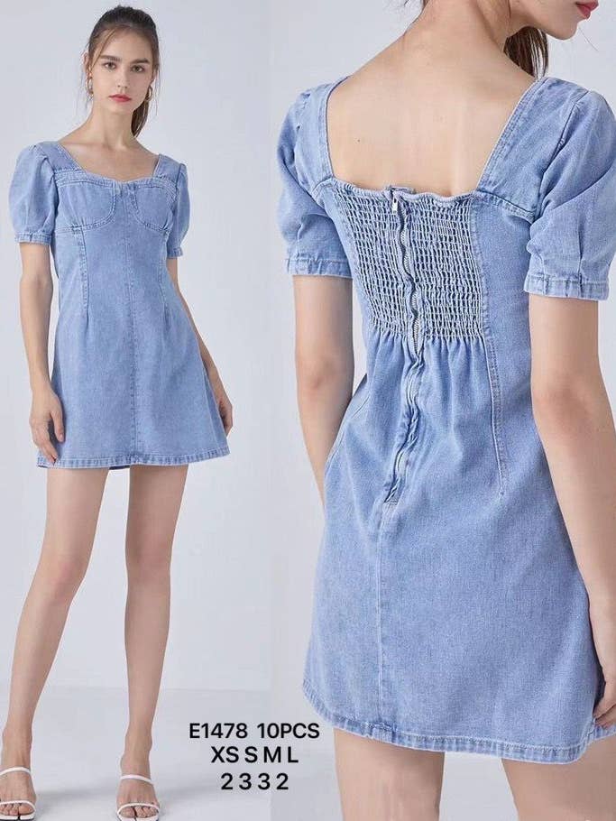 Pack of short denim dresses for women in assorted sizes for wholesale on Faire