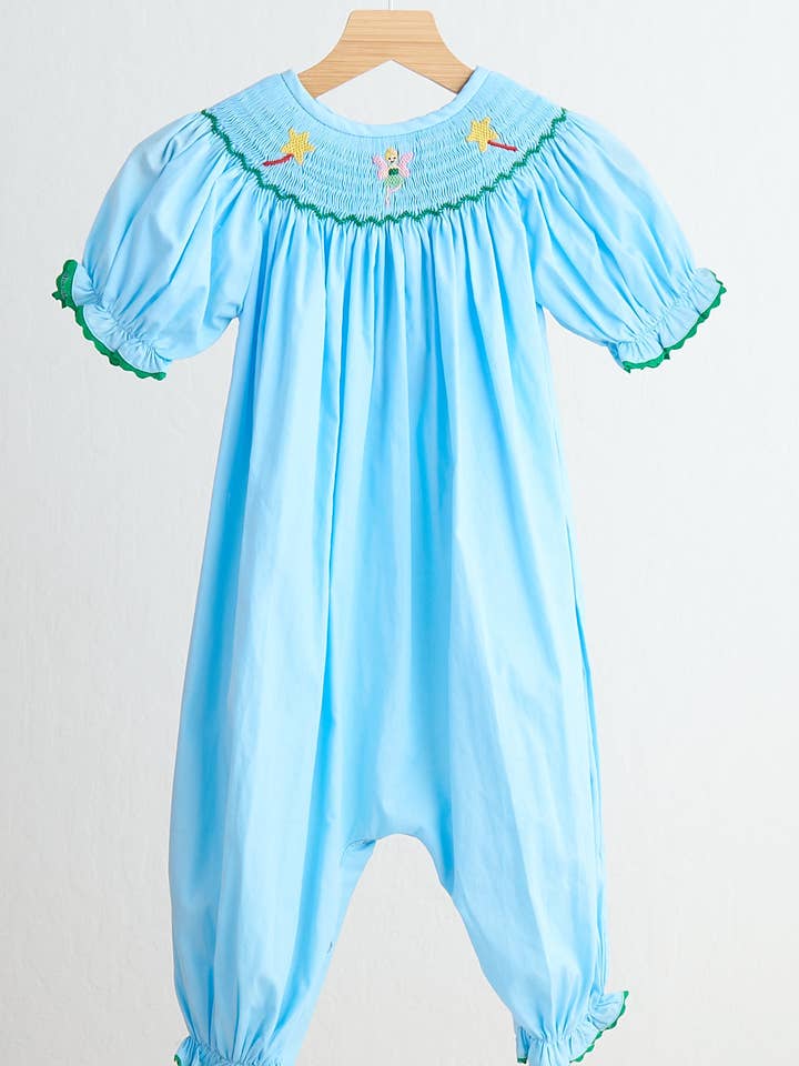 Aspen Rain Boutique - Wholesale Jumpsuit – Baby - Blue fairy hand smocked gingham girl romper0