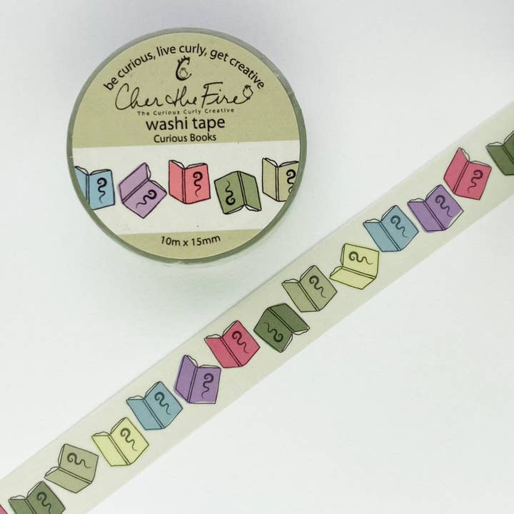 Ruban adhésif Washi - Curious Books - 15 mm pour la vente par Cher the Fire