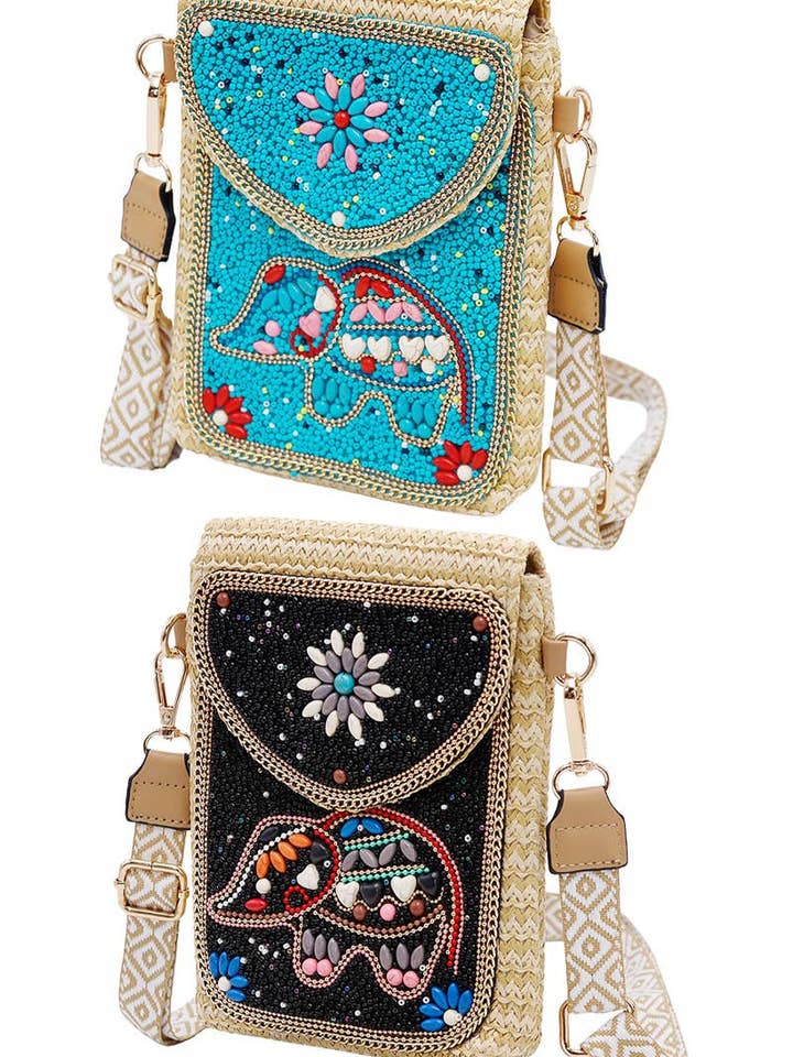 Elephant Bohemian Artisan Beaded Crossbody Bag for wholesale by Cap Zone