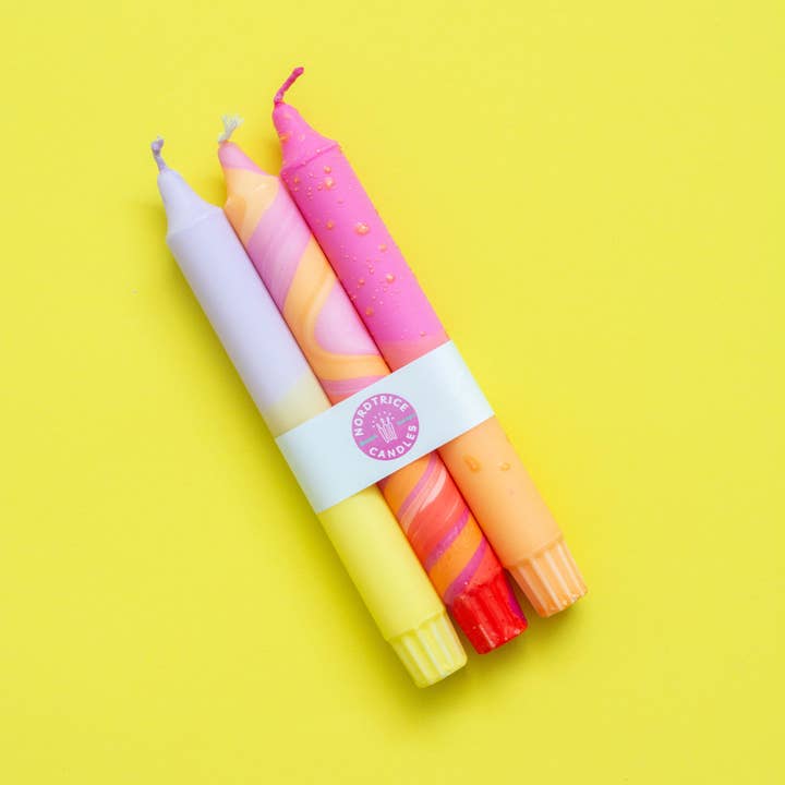 Nordtrice – Vela/castiçal cónico por atacado – Velas côr cônico- 3 pack/ cores brilhantes do sol de verão