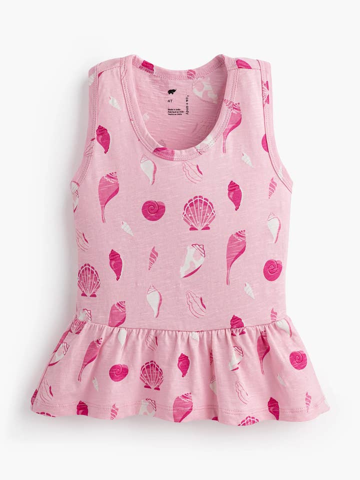 Monica + Andy - Wholesale Tank Top - Kids - Racerback Peplum Tank_Pink Seashells