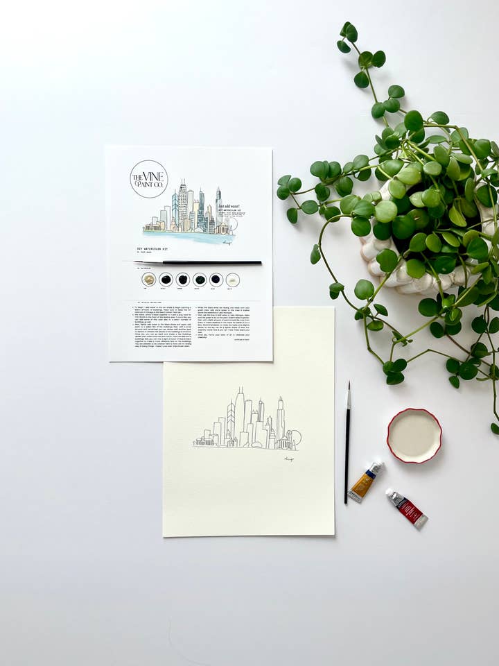 Chicago Skyline - Kit Fai da Te Acquerello di Chicago per la vendita all'ingrosso da parte di The Vine Paint Co