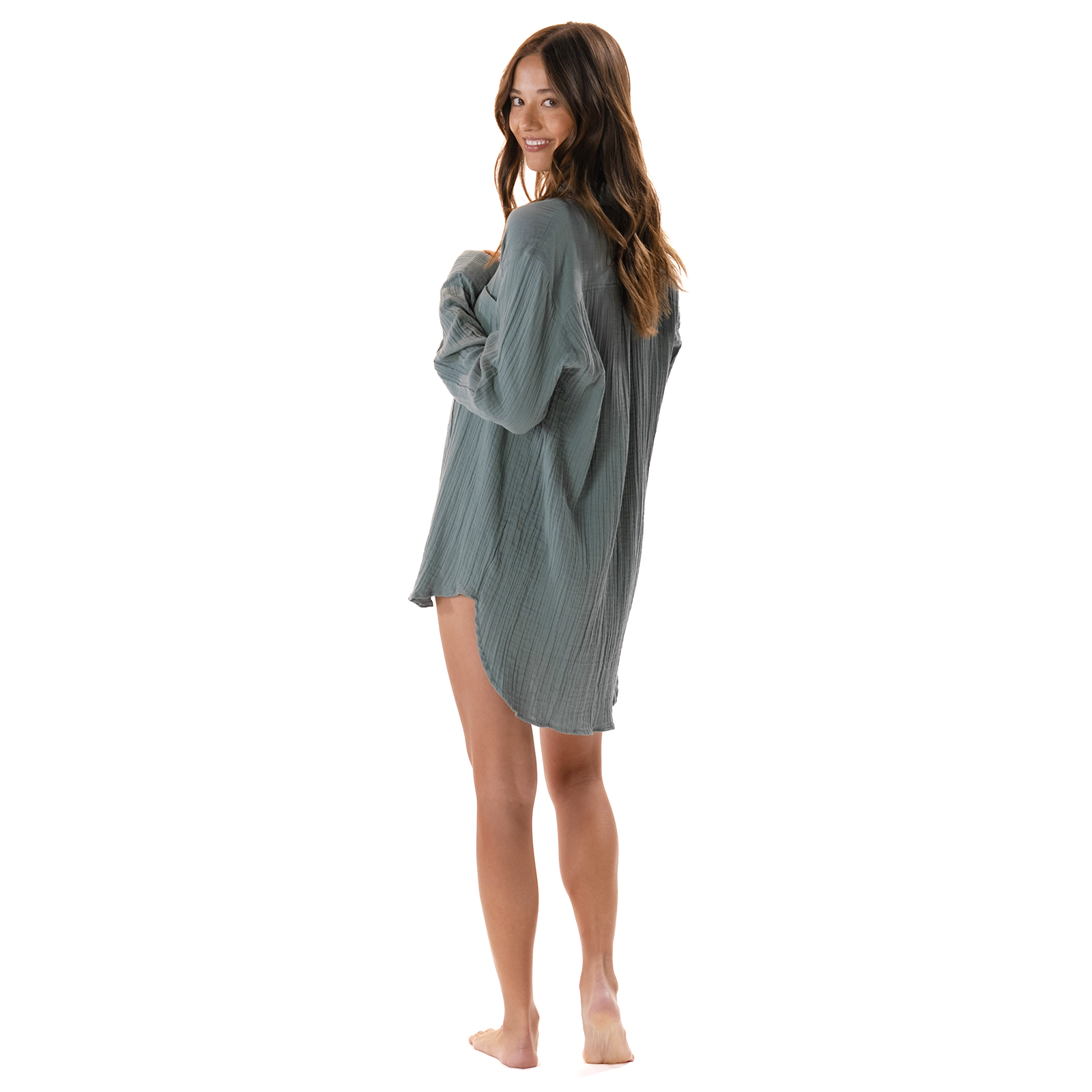 Lotus and Luna - Wholesale Button Down Shirt - Women's - Sage Boyfriend Button Up: 2-Ply Cotton1