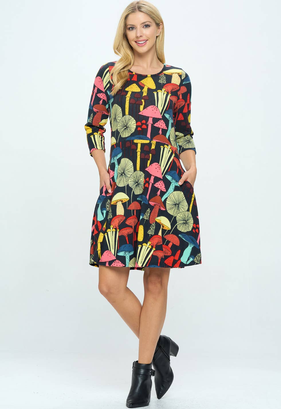 LA Soul - Wholesale Dress - Women's - Mushroom Print Plus Size Winter Tunic Dress