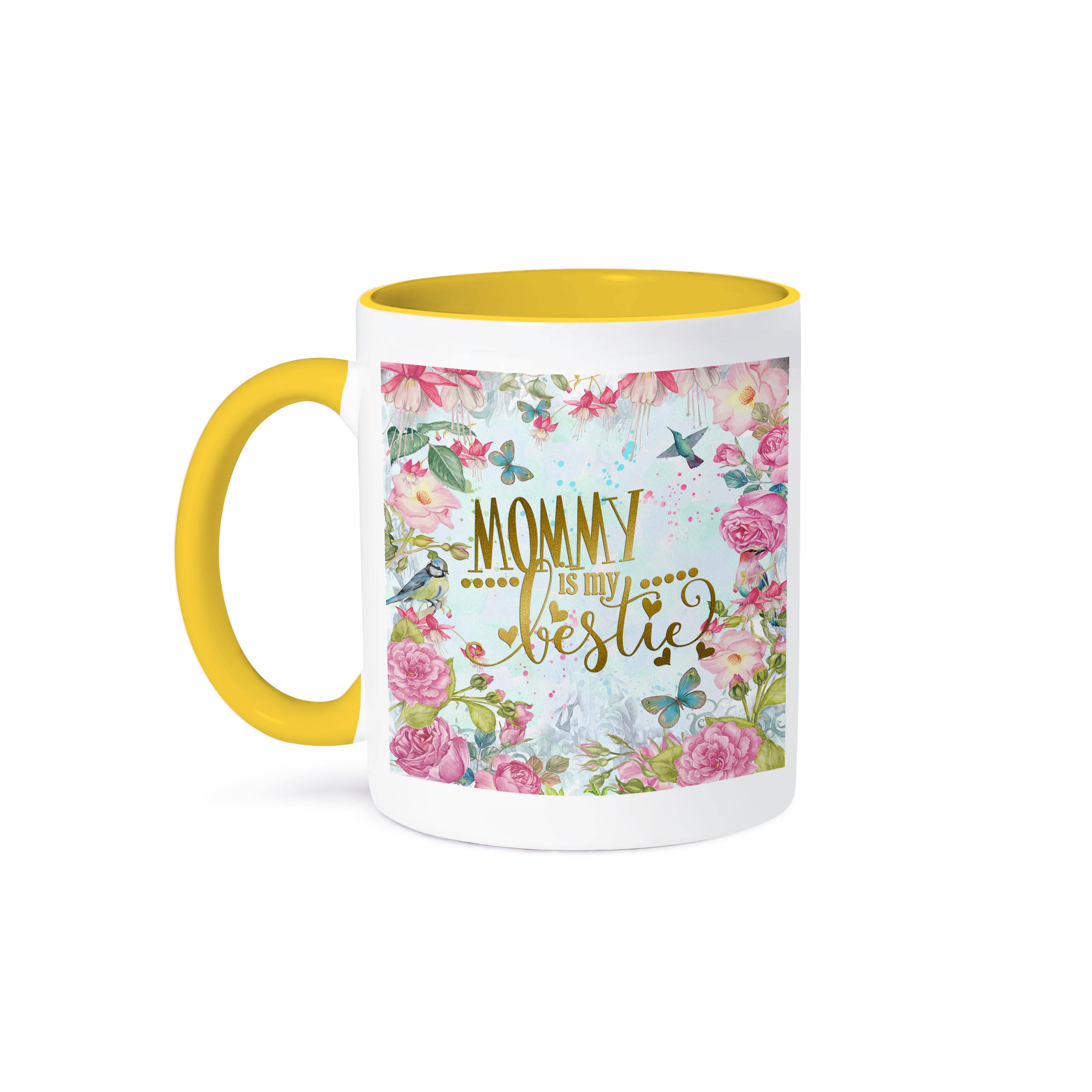 3dRose - Venta al por mayor Taza - 3dRose, Marco de Flores Azul Arte Impreso Tipografía Dorada - Mamá es mi Mejor Amiga, Taza0