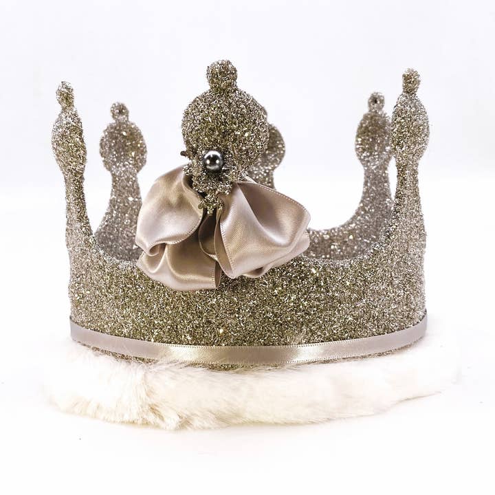 Sherri's Designs - Wholesale Party Hat/Crown - Queen's Crown - Silver, Eggshell Fur - Gray Pearl Accent
