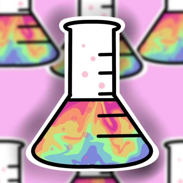 Autocolante para copo de química, tintura/arco-íris (normal ou mini) -PROVA DE ÁGUA, Autocolante para computador portátil, autocolante giro, autocolante para carro, autocolante à prova de intempéries por atacado de Buzz Tie Dye Creations