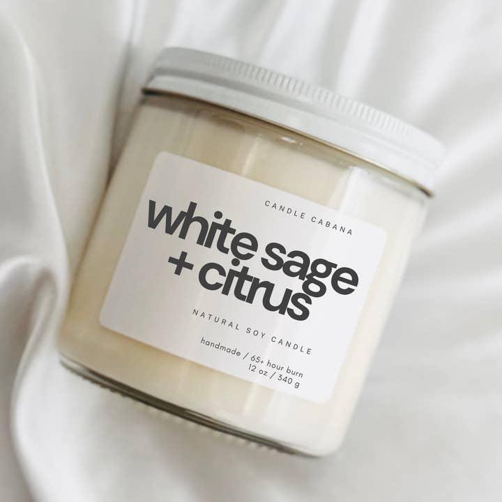 White Sage + Citrus 12oz Signature Candle - 100% Natural Soy for wholesale by Candle Cabana