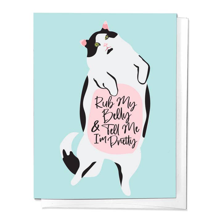 Rub My Belly and Tell Me I'm Pretty Cat Love Greeting Card for wholesale by Parcel Island
