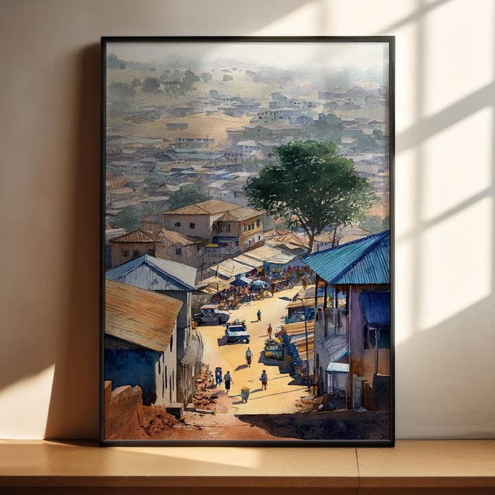 Porto-Novo, Bénin – Impression d'art aquarelle pour la vente par Premium Travel Art